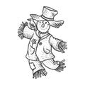 Scarecrow sketch engraving vector illustration