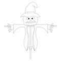 Scarecrow. Sketch. Ominous grimace. Halloween symbol. Scarecrow in rags and a hat. Vector illustration. Coloring book. Royalty Free Stock Photo