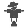 Scarecrow solid icon, halloween concept, bogey in hat and shirt sign on white background, creepy protector of harvest