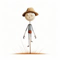 Minimalistic Childbook Scarecrow On Stick - Simple Farming Illustration