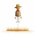 Minimalistic Childbook Scarecrow On Stick - Simple And Soft Farming Illustration