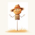 Minimalistic Childbook Scarecrow On Stick - Simple Farming Illustration