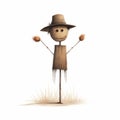 Minimalistic Childbook Scarecrow On Stick - Simple And Soft Farming Illustration