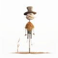 Minimalistic Childbook Scarecrow On Stick - Simple Farming Illustration