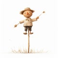 Playful Scarecrow Riding A Stick: Vray Style Illustration Royalty Free Stock Photo