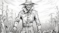 Ghoulpunk Scarecrow: Black And White Coloring Page Illustration
