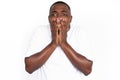 Scared African American man covering face Royalty Free Stock Photo