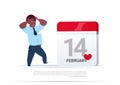 Scared African American Man Looking At 14 february Date On Calendar Valentines Day Holiday Concept Royalty Free Stock Photo