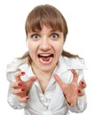 Scared amusing young woman shouts Royalty Free Stock Photo