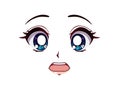 Scared anime face. Manga style big blue eyes