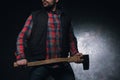 Scared axeman. Armed man with axe Royalty Free Stock Photo