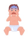 Scared baby boy grimacing semi flat color vector character Royalty Free Stock Photo