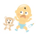 Scared baby and teddy bear Royalty Free Stock Photo