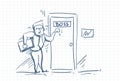 Scared Business Man Knocking Boss Door Afraid Of Blame Doodle