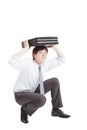 Scared businessman with briefcase