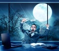 Scared businessman in halloween Royalty Free Stock Photo