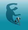 Scared businessman running away in panic from own shadow. Anxiety and conflict vector business concept Royalty Free Stock Photo