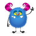 Scared cartoon blue monster waving Royalty Free Stock Photo