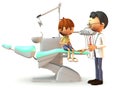 Scared cartoon boy visiting the dentist. Royalty Free Stock Photo