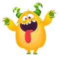 Scared cartoon monster waving. Vector cute monster mascot illustration for Halloween