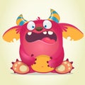 Scared cartoon pink monster. Vector character illustration. Gremlin or troll character. Royalty Free Stock Photo