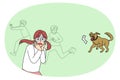 Scared children run away from barking dog Royalty Free Stock Photo