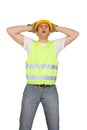 Scared construction worker Royalty Free Stock Photo