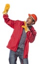 Scared construction worker Royalty Free Stock Photo