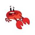 Scared crab character, cute sea creature with funny face vector Illustration on a white background