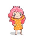 Scared crying girl. Cute cartoon character for emoji, sticker, pin, patch, badge. Vector illustration.