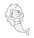 Scared crying little mermaid. Cute cartoon character for emoji, sticker, pin, patch, badge.