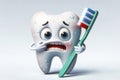 scared dirty tooth afraid of toothbrush 3d tooth character Isolated on solid white background. ai generative