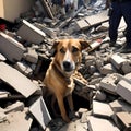 Dog surviving an earthquake - ai generated image