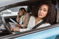 Scared Driver Lady Looking At Camera During Test In Car Royalty Free Stock Photo