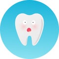 Scared emoticon holding head. Cute sad cavity cartoon tooth character, childrens dentistry, dental care concept vector