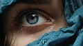 Scared Eyes: A Hyperrealistic Artistic Depiction Of A Woman In A Dark Blue Coat Royalty Free Stock Photo