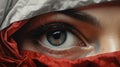 Scared Eyes: Hyperrealistic Portrait With Red Cloth Surrounding
