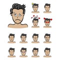 Scared face emotions malecharacter afraid . Handsome man emoji with various facial expressions. illustration in cartoon