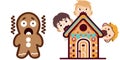 Scared fearful gingerbread man ravenous children vector graphics