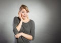 Scared frightened young female. Royalty Free Stock Photo