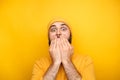 Frightened man in yellow clothes Royalty Free Stock Photo