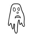 Scared ghost isolated outline doodle style on white background.