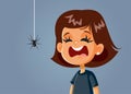 Scared Girl Being Afraid of a Spider Vector Cartoon