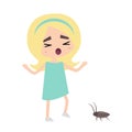 Scared girl and a cockroach Royalty Free Stock Photo