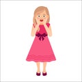 Scared girl in pink dress