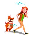 Scared Girl Runs Away From The Dog Vector. Isolated Illustration Royalty Free Stock Photo