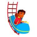 scared indian boy riding roller coaster in amusement park cartoon vector Royalty Free Stock Photo