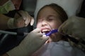 Scared little girl at the dentists office, in pain during a treatment Royalty Free Stock Photo