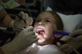 Scared little girl at the dentists office, in pain during a treatment Royalty Free Stock Photo
