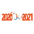 Scared man running away from 2020 to 2021. New year concept. Royalty Free Stock Photo